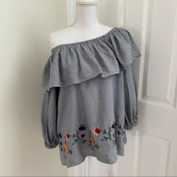 Zara Woman Off Shoulder Gingham Peasant Blouse XS - Picture 11 of 13
